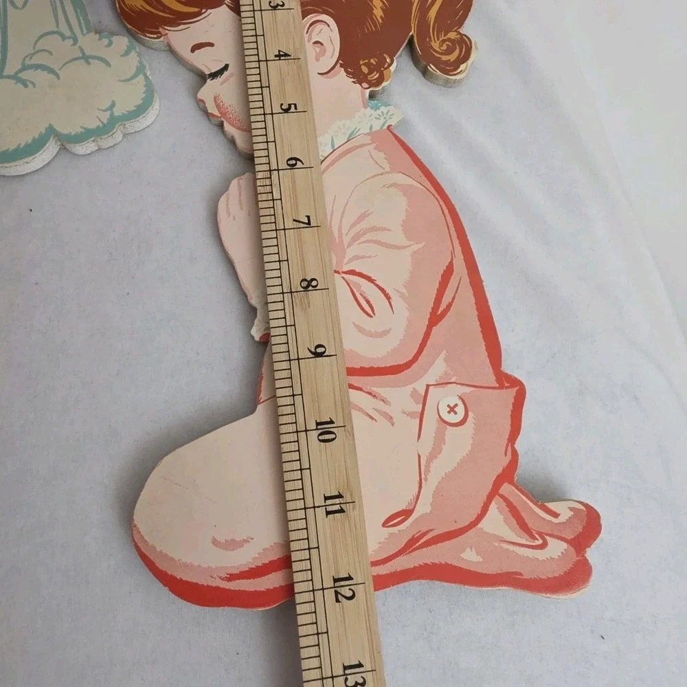 VTG 50s Dolly‎ Toy Boy & Girl Praying Angel Doves Wall Decor Evening Prayer